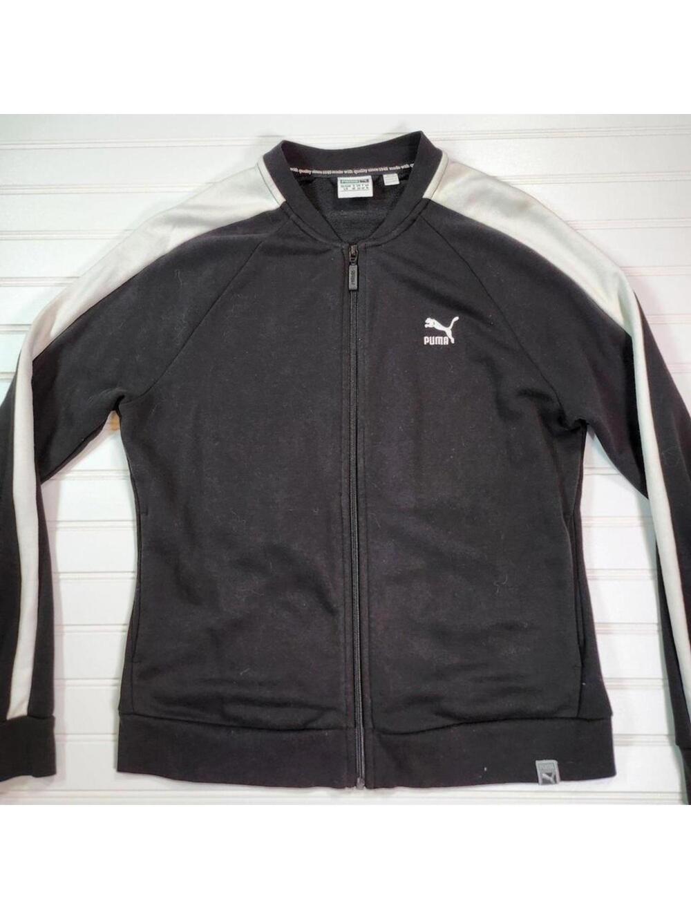 Puma Track Jacket Full Zip Athletic Warm Up Black White Stripe Size Large